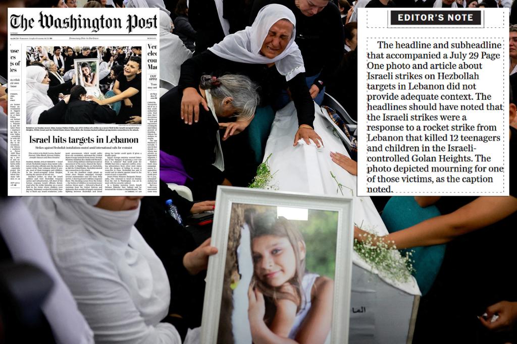 Washington Post apologizes for front page showing Israeli girl's funeral along with misleading headline